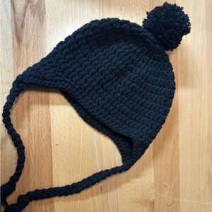 Handmade Cozy Black Knit Pom-Pom Hat for Kids